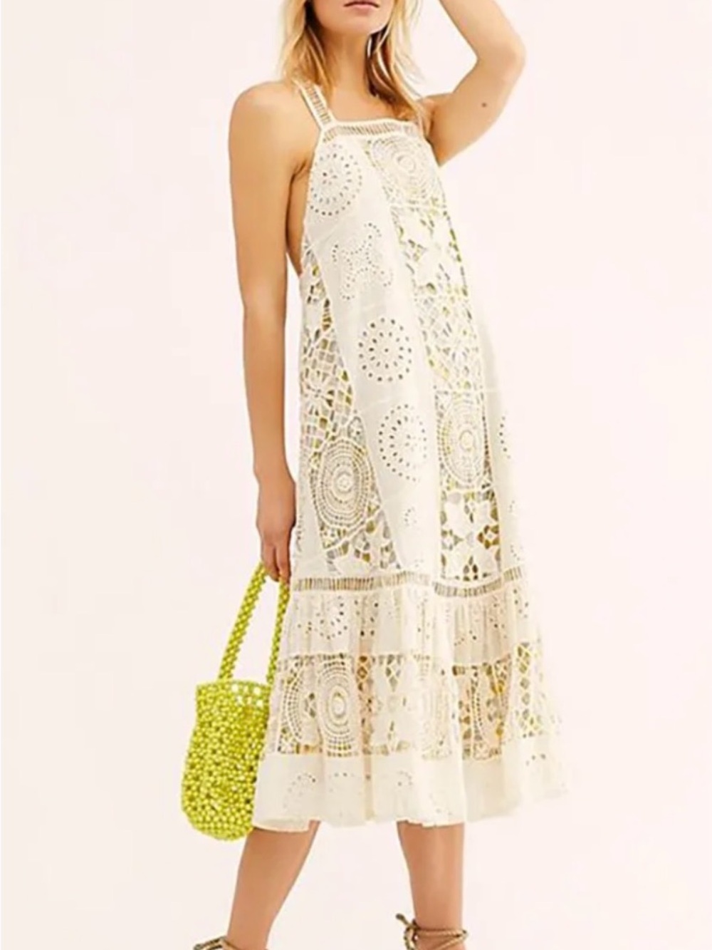 Boho Crochet Maxi Dress in Cream